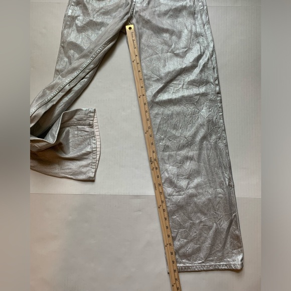 Zara TRF High Rise Wide Leg Silver Metallic Jeans RN71032 - Picture 3 of 5